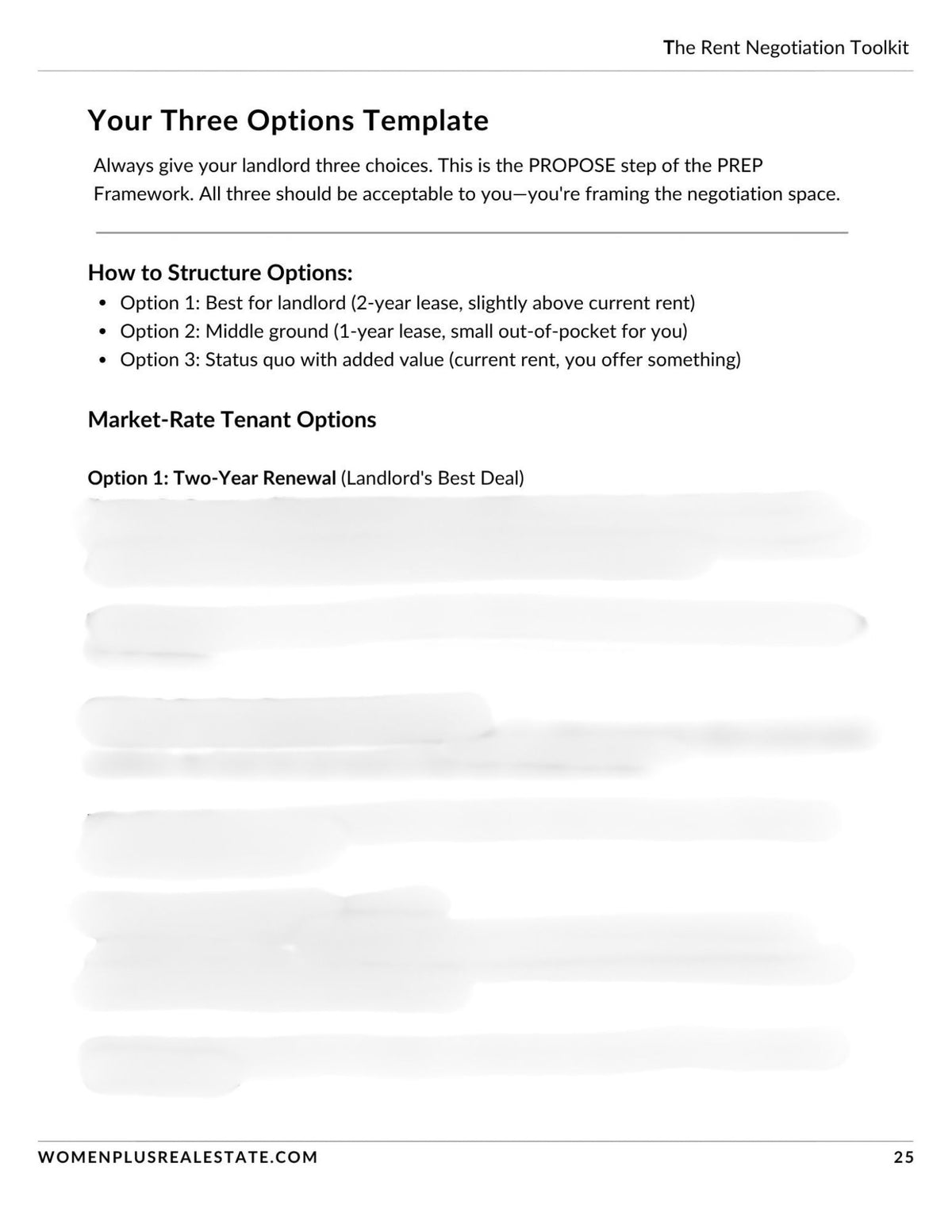 Sample page: the three-options template for negotiating rent