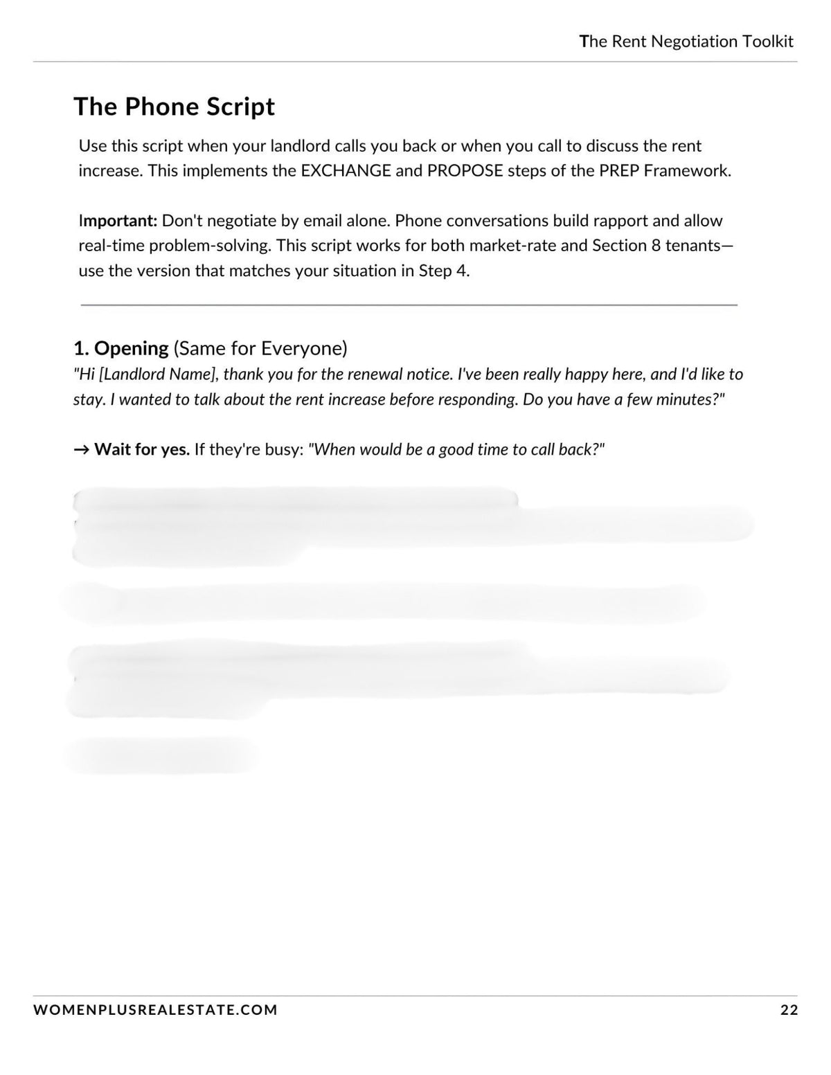 Sample page: the rent negotiation phone script