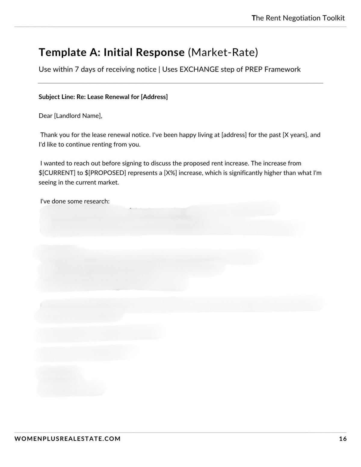 Sample page: Template A, initial response email to a landlord
